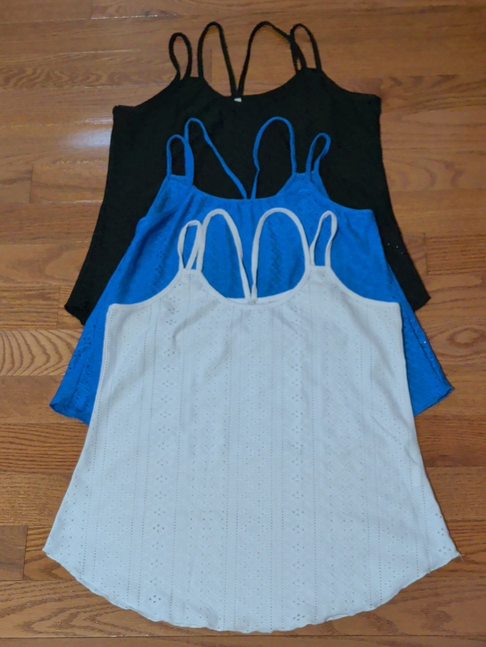 Women’s 3-Pack Eyelet Cami Tank Top - Black, Blue, White